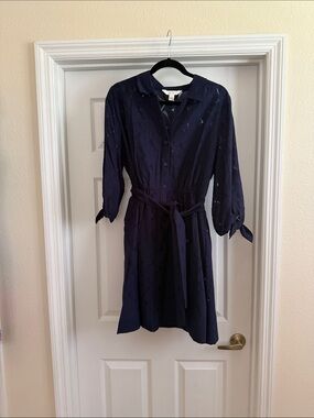 Lilly Pulitzer Amrita Dress Classic Navy Button-Front Shirt Dress with Waist Tie